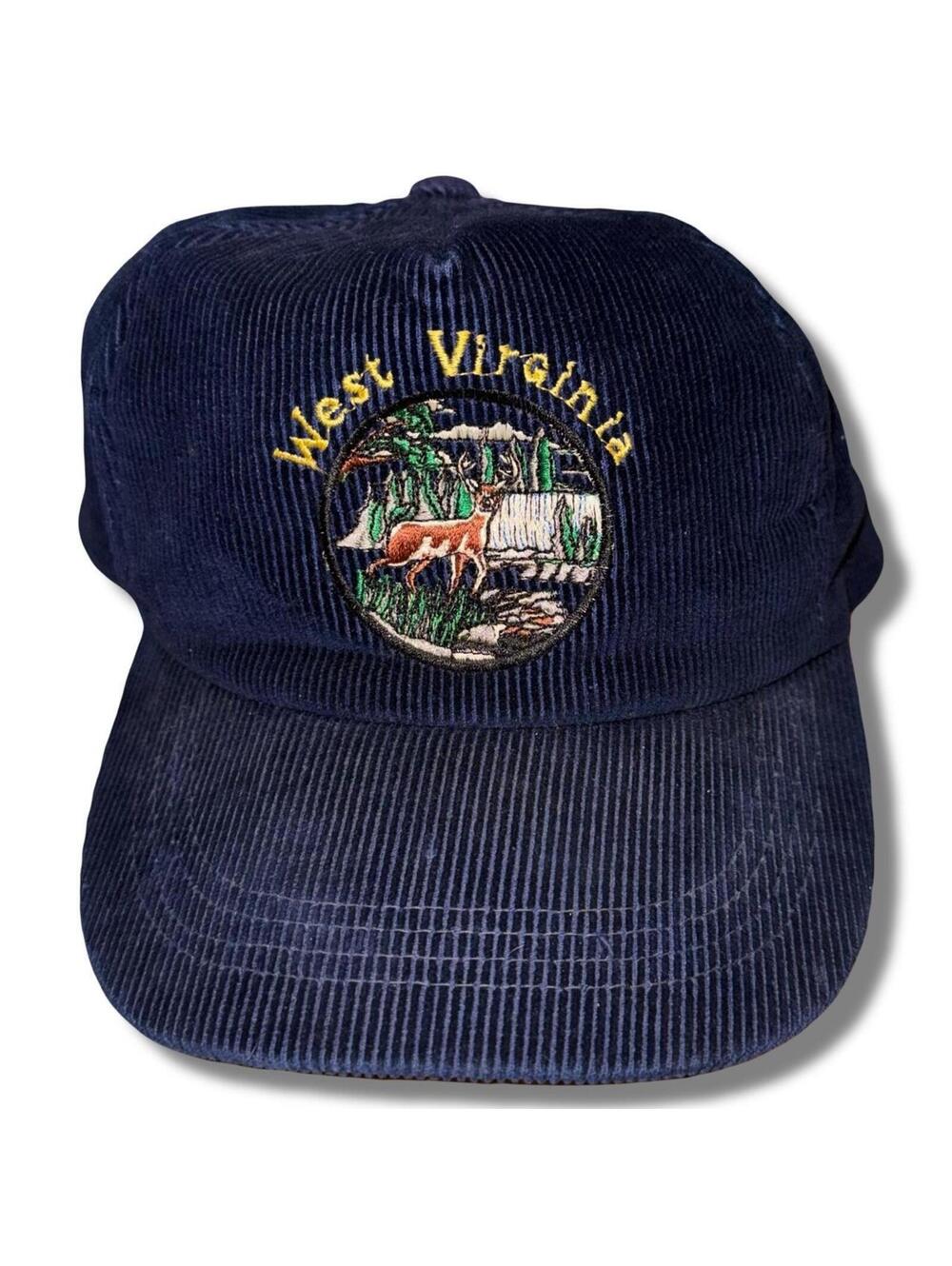 Vintage 80s West Virginia  Wildlife Nature Corduroy SnapBack Cap Hat WVU